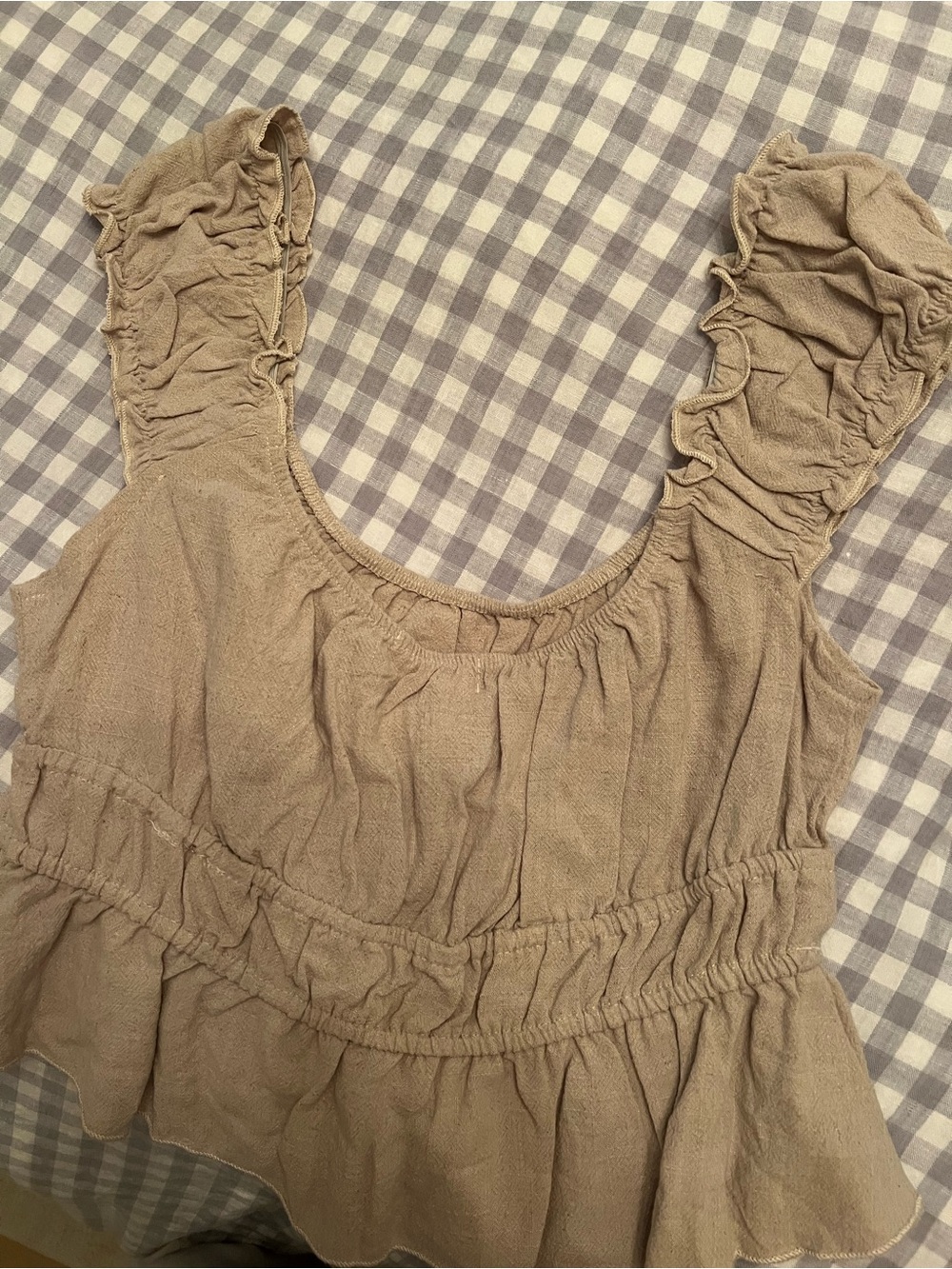 Altar'd State Taupe Ruffle Strap Peplum Tank - Size L